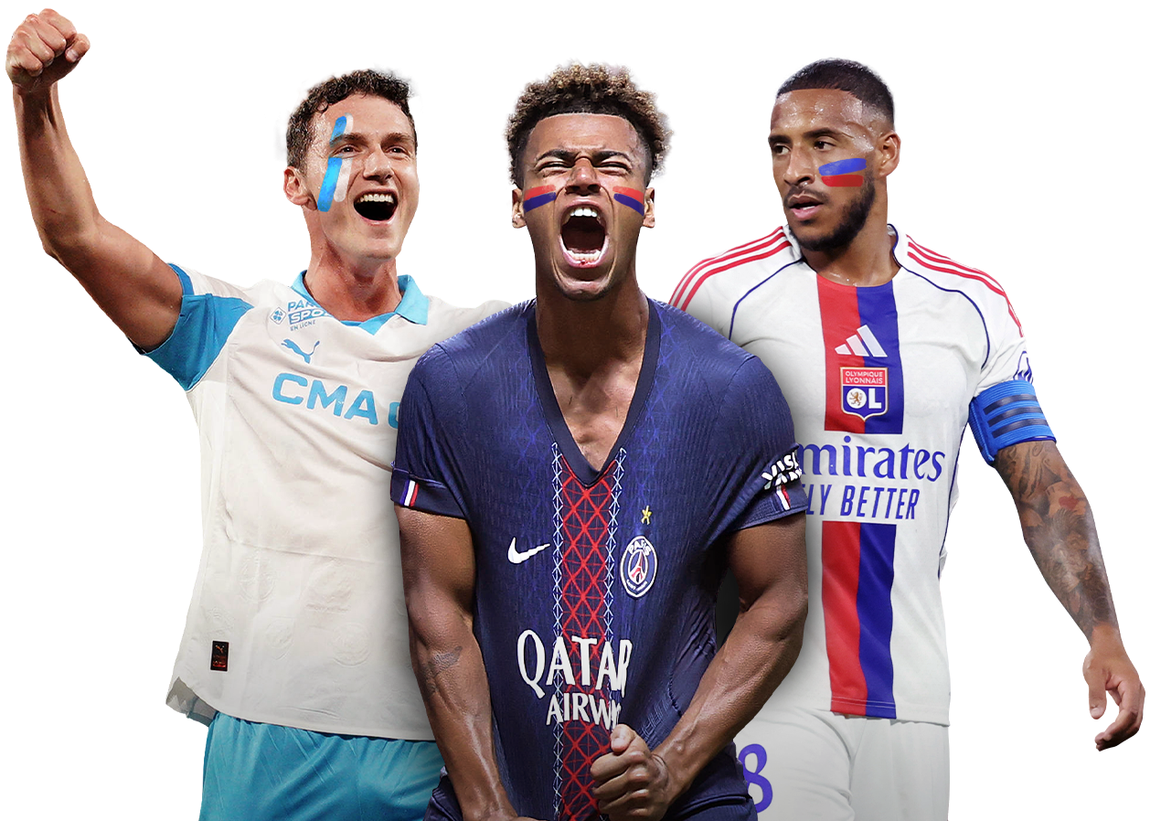 Werbemotiv mit drei Spielern in jubelnder Pose.